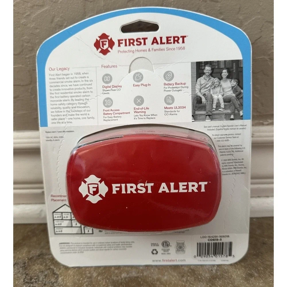 First Alert Carbon Monoxide Plug In Alarm W/ Battery Backup CO615-3 Sealed